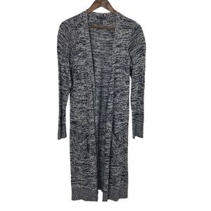 EILEEN FISHER Womens Black White Duster Silk Long Cardigan Heathered Size Medium